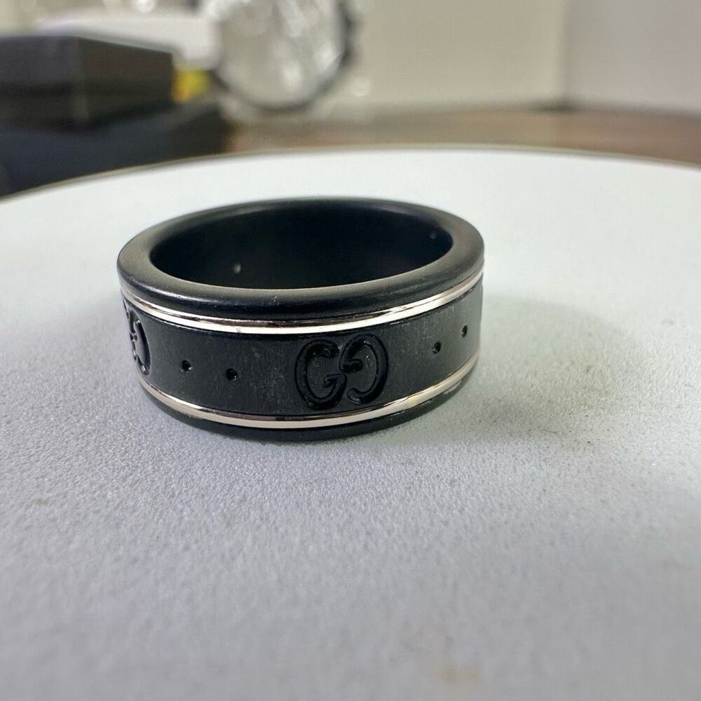 Gucci Icon GG Black Synthetic Corundum‎ Ring Size 5 - Picture 3 of 10